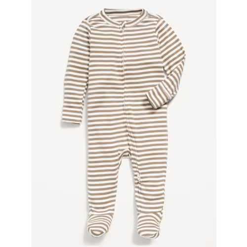 2-Way-Zip Sleep & Play Footed One-Piece for Baby - Earth Brown Stripe