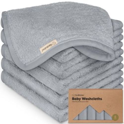 KeaBabies 6pk Deluxe Baby Washcloths, 10x10 Organic and Soft Baby Wash Cloth, Baby Bath Towel, Face Cloths (Cool Gray)