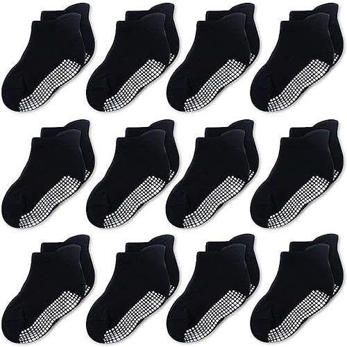 CozyWay Baby & Toddler Socks with Grippers Non Slip Ankle Grip Socks For Boys and Girls Babies - Comfy Soft Cotton - 12 Pack