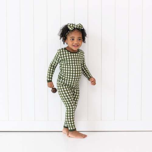 Long Sleeve Pajamas in Gingham Fir
