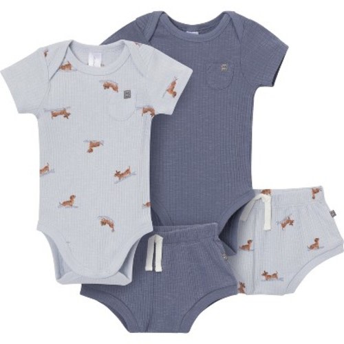 Modern Moments™ by Gerber Baby Boys' 4-Piece Bodysuit and Shorties Set, Dachshund Surf, 6-9 Months