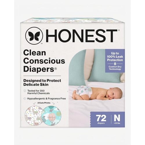The Honest Company Daytime Diapers, All the Alpacas, Size Newborn, 72 Count