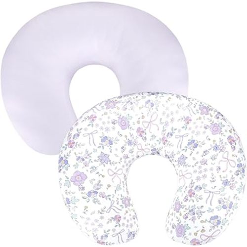 SWESEN 2 Pack Nursing Pillow Covers, Ultra Soft Nursing Cover for Breastfeeding Pillows, Stretchy Nursing Pillow Slipcover for Baby Girls Boys, Fits Standard Baby Pillow, Purple Floral