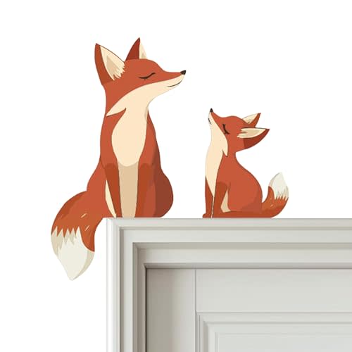 ZEARPT 2 Cute Wooden Foxes Door Topper Home Frame Decor Little Fox Door Corner Thanksgiving Gift for Mom/Dad Woodland Nursery Art 8 inches