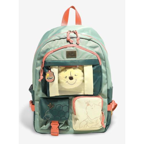 Disney Winnie the Pooh Pastel Multi-Pocket Backpack with Plush Pooh Bear Keychain - BoxLunch Exclusive