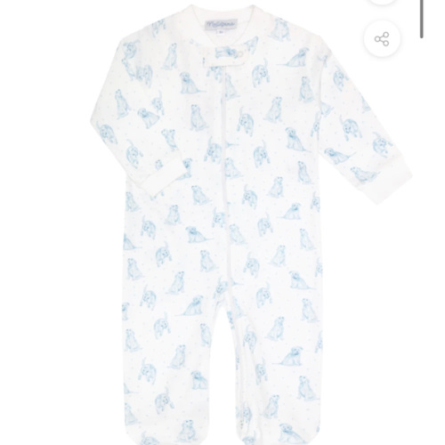 Blue Puppy Love Print Zipper Footie
