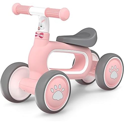Baby Balance Bike for 1 Year Old Girls Gifts, 10-12 Months No Pedal Toddler Balance Bike with 4 Silence Wheels, 1st Birthday Gift, Ride On Toys for Boys Girls 1 Years Old, Pink