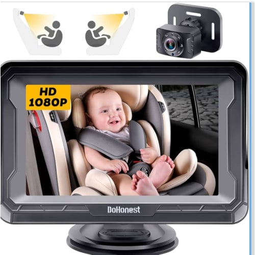 DoHonest Baby Car Camera HD 1080P - Rear-Facing Car Baby Monitor with Night Vision, Adjustable View Angle, Easy Setup, Anti-Glare Display, Safety for Kids & Infants