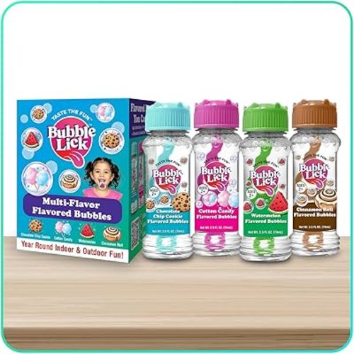 Bubble Lick Flavored Bubbles, Variety (Glazed Cinnamon, Watermelon, Chocolate Chip Cookie, Cotton Candy), 2.5 fl oz, 4