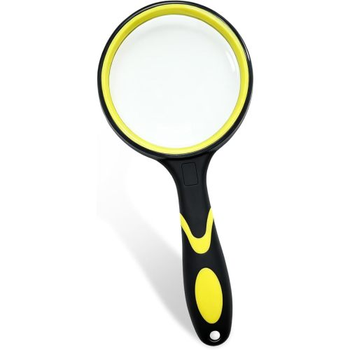 DTDNZKN Premium 10X Magnifying Glass with Large 3 Inch Lens - Ideal for Kids, Seniors, Close Work, Reading - Loupe Magnifier with Rubber Handle and Hole Design