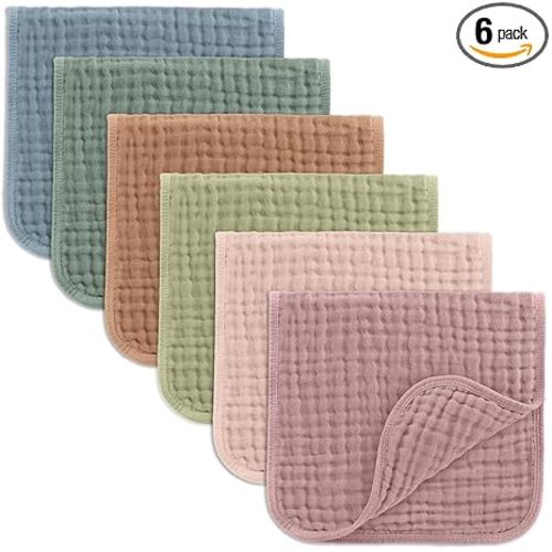 Comfy Cubs Muslin Burp Cloths 20" x 10", Pack of 6 - Large, 6-Layer, Ultra Absorbent 100% Cotton for Baby Drool and Messes - Soft, Safe & Gentle Baby Burp Cloths Set for Boys & Girls - Multi