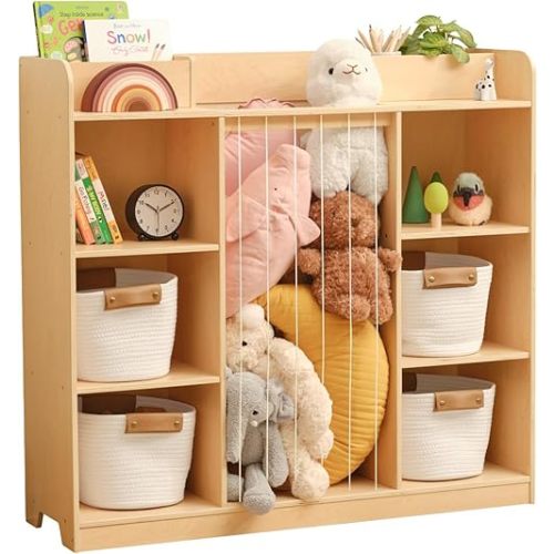OOOK Stuffed Animal Storage, 3-Tier Cube Storage Organizer, Montessori Toy Shelf, Kids Bookshelf and Toy Organizer for Playroom, Nursery, Daycare, Preschool