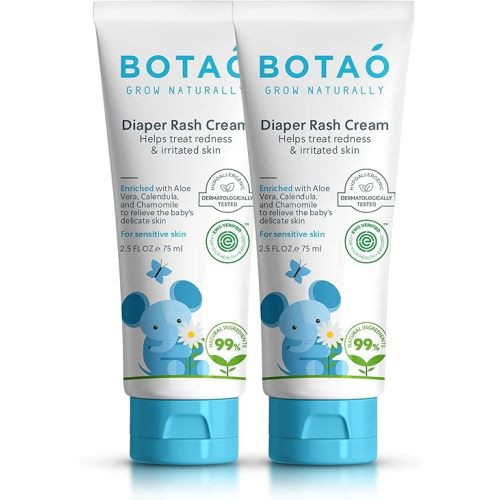 Baby's Natural Diaper Cream | Organic Diaper Cream EWG Verified | Naturally Soothes Baby Rashes | Baby zinc Ointment Natural | For Sensitive Skin with Aloe Vera & Calendula, 2.5Oz (2 Pack)