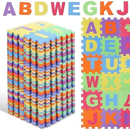 Nuanchu 72 Tiles Foam Puzzle Play Mat Set, Kids Puzzle Exercise Mat Separable Alphabet, Numbers & Animals Pattern Interlocking Floor Foam Rug for Home Kindergarten Nursery Play Room