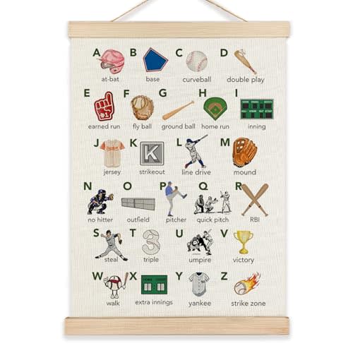 RYYCDOI Baseball Alphabet Nursery Wall Decor, Baseball Alphabet Learning Wall Decor for Boys Kids Room Nursery Playroom, 12x16 Inches