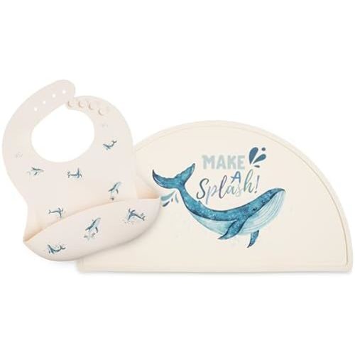 Silicone Baby Bib and Mat | Boys Girls Babies & Toddlers | Waterproof, Adjustable, BPA Free