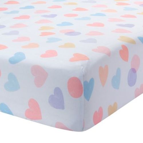 Bedtime Originals Rainbow Hearts White/Peach/Purple Baby Fitted Crib Sheet