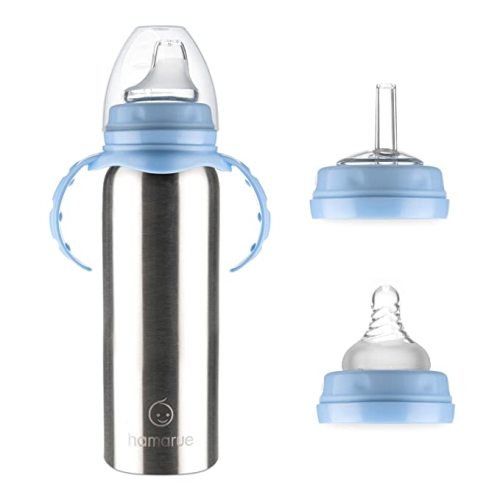 3-in-1 Stainless Steel Sippy Cups for Toddlers | Non-Toxic Insulated Stainless Steel Baby Bottle | Straw Cup with Removeable Handles | Plastic Free Liquid Transfer (Teal, 6 oz)