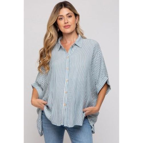 PinkBlush Teal Striped Button Up Dolman Maternity Top Teal Large/X-Large