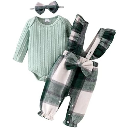 Baby Girl Clothes Newborn Suspender Overalls Long Sleeve Ribbed Romper Fall Winter Outfits Bow Headband 0-18 Months