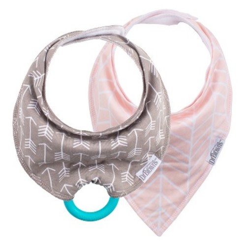 Dr. Brown's Bandana Bib 2pk with Removable Silicone Teether, Color: Pink