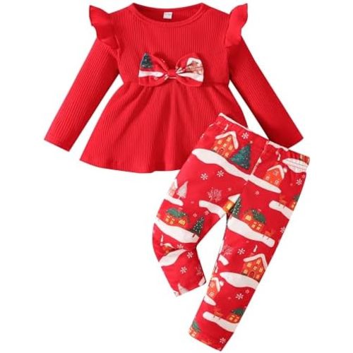 Jecson Toddler Baby Girl Clothes: Cotton Soft Outfits Set A-Line Top & Butterfly-Print Pants Cute Fall Home Outdoor 6M-4Y