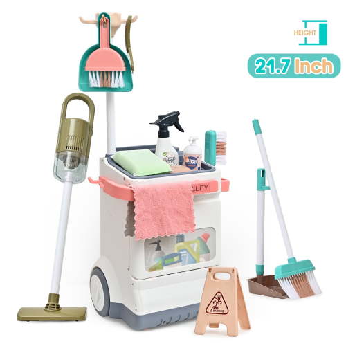 Toddler Cleaning Set - Kids Cleaning Toy Set with Vacuum Cleaner, Toddler Broom, Dustpan & Mop for Boys Girls 3-8