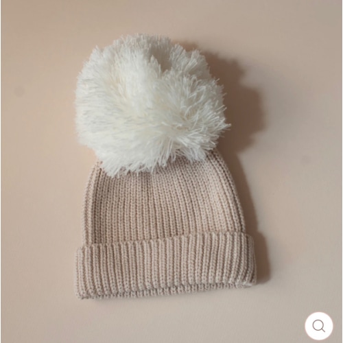 Cuff Knit Pom Pom Beanie in Tan – Sweet June