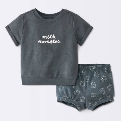 Baby Milk Monster Short Sleeve and Bloomers Set - Cloud Island™ Charcoal Gray 6-9M