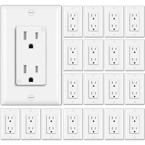 BESTTEN 20 Pack 15 Amp Tamper Resistant Decor Receptacle, Standard Electrical Wall Outlet, Residential and Commercial Use, 15A/125V/1875W, UL Listed, White