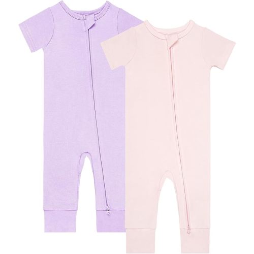 GUISBY Footless Short Sleeve Baby Pajamas with Zipper Cotton Infant Sleepwear
