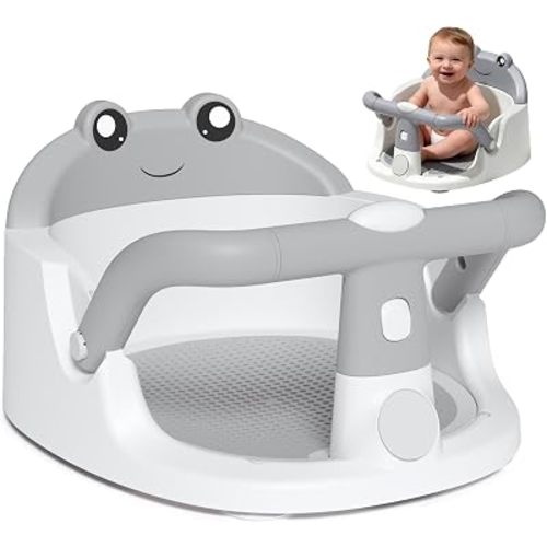 Baby Bath Seat for Babies 6 Months & Up, Non-Slip Toddler Bath Seat with Suction Cup, Safe and Comfortable Portable Infant Bathtub Chair for Bathroom, Bathtub Tub Sitting Up, Easy to Clean (Grey)