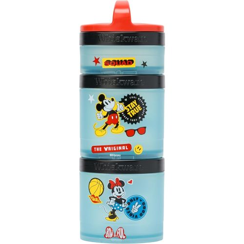 Whiskware Disney Mickey Mouse and Friends Stackable Snack Containers for Babies, Toddlers, and Kids, 3 Stackable Snack Cups for School and Travel, Cupholder Friendly, Squad!