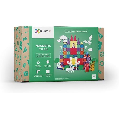 CONNETIX Magnetic Tiles Rainbow Creative Pack, 100 Pieces