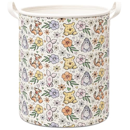 Classic Bear & Floral Storage Basket, Foldable Canvas Laundry Basket With Waterproof PE Coating, Kids, Boys And Girls Room Clothes Storage, Nursery Bathroom And Bedroom Supplies & Accessories - A26