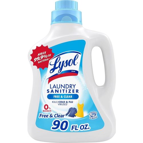Lysol Laundry Sanitizer Additive, Free & Clear, Free from Fragrance and Dyes, 0% Bleach Laundry Sanitizer, Bacteria-causing Laundry Odor Eliminator, Unscented, 90 Fl Oz (Pack of 1) - Package May Vary