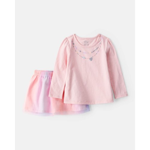 Toddler 2-Piece Necklace Printed Tee & Rainbow Skirt Set - Pink - Carter's | Carter's