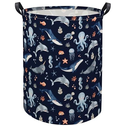 HIYAGON Ocean Baby Laundry Basket Baby Hamper for Nursery Girl Kids Soccer Hamper Cute Kids Toys Storage Bin Organizer Ocean Room Decor for Home(Blue Ocean)