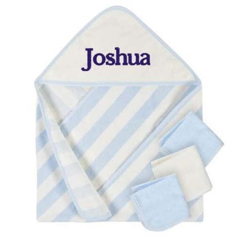 Embroidered 4-Piece Boys Striped Blue Hooded Towel &amp; Washcloths Set