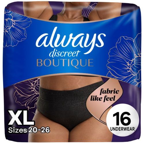 Always Discreet Boutique Black Maximum Underwear - XL