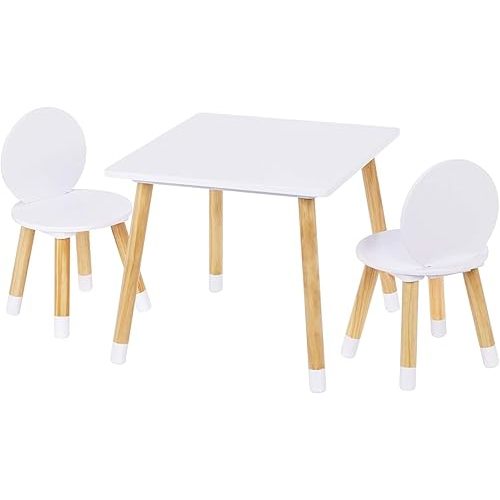 UTEX Kids Table with 2 Chairs Set for Toddlers, Boys, Girls, 3 Piece Kiddy Table and Chairs Set, White