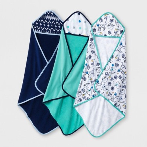 Baby Boys' Gone Wild 3pk Hooded Towels - Cloud Island™ Blue One Size