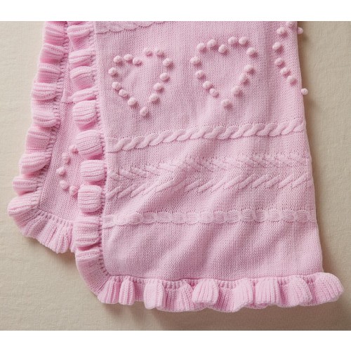 LoveShackFancy Textured Hearts Knit Baby Blanket