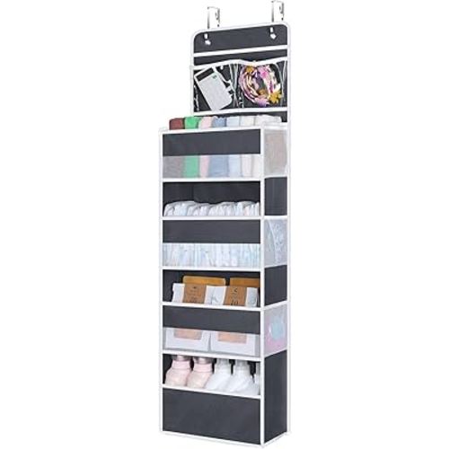 Univivi Over The Door Organizer with 6 Side Mesh Pockets, 5 Shelf Door Hanging Organizer Large Capacity Door Storage for Closet Nursery Bedroom Dorm and Baby Essential