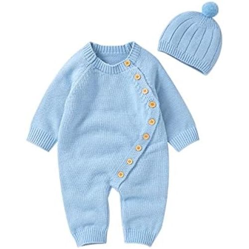 Mono de bebé recién nacido con botones laterales de punto afelpado para niño y niña, suéter con gorro