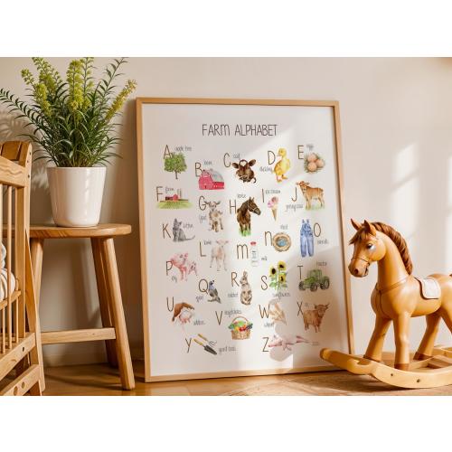 Farm Alphabet, Farm Nursery Decor, Farm Wall Art, Watercolor Farm Art, Homeschool Prints, Classroom Decor, Teacher Gift, Montessori Prints