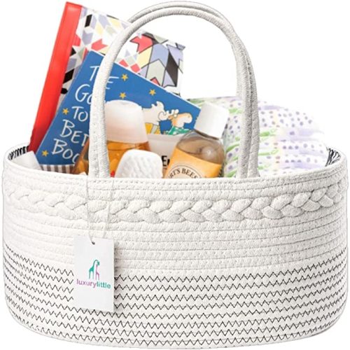 Luxury Little Baby Diaper Caddy Organizer - Rope Nursery Storage Bin for Boys and Girls - Large Tote Bag & Car Organizer with Removable Inserts - Baby Basket - Newborn Registry Must Haves