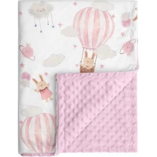 Minky Baby Blanket Pink Cute Bunny Blanket, Soft Cozy Nursery Blanket for Girls Boys, Fluffy Toddler Infants Warm Nursery Bed Blankets for Crib Stroller or Carseat, 30x40 Inches, Pink