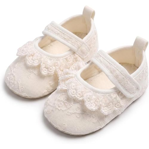 Baby Girl White Dress Shoes Newborn Mary Jane Flats with Bowknot Princess Lace Soft Sole Infant Toddler Walking Crib Shoes