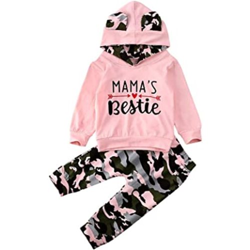 FYBITBO 2Pcs Baby Girls Fall Winter Clothes Mamas Bestie Hoodie Sweatshirt Tops & Camo Pants Outfits Clothing Sets